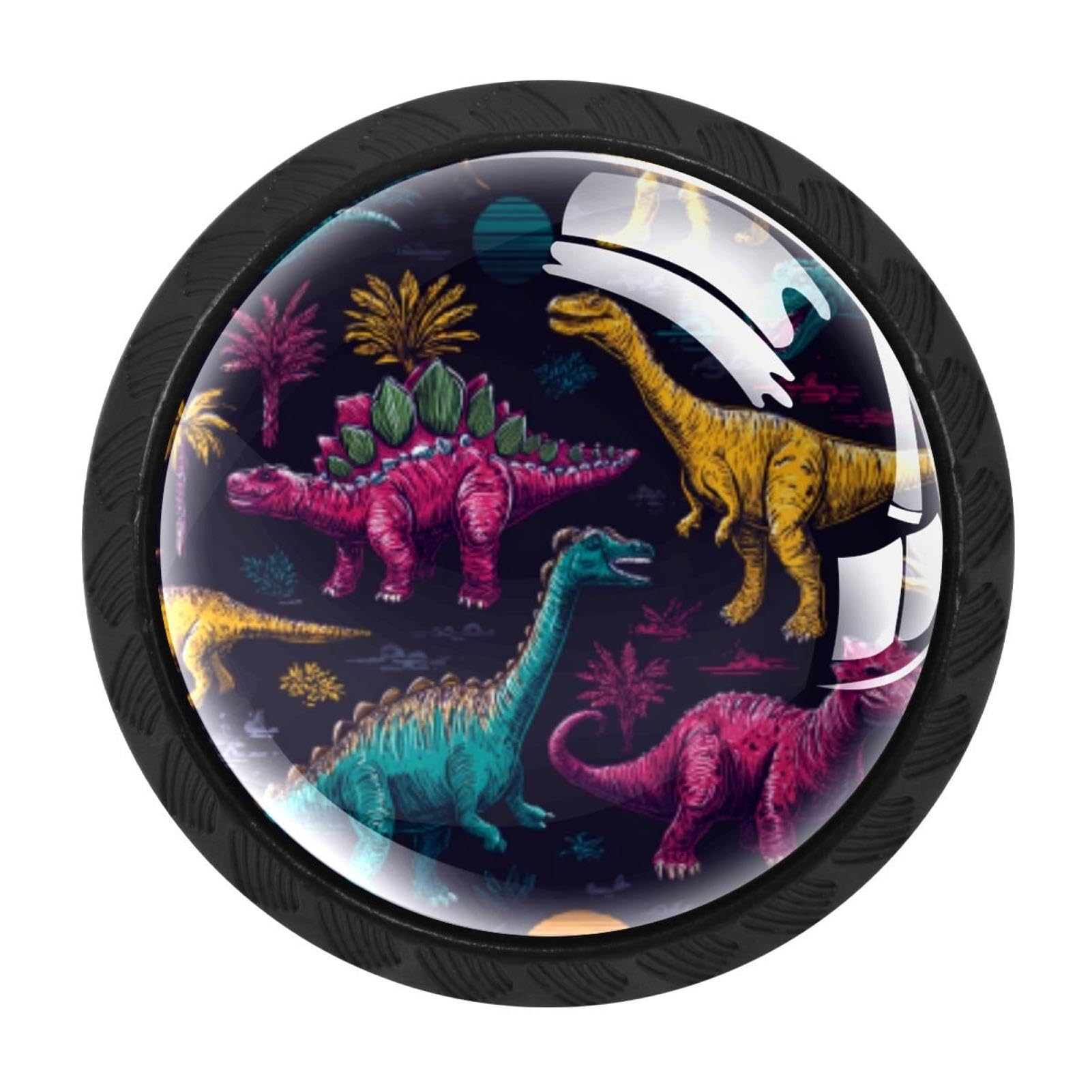 Chenzzzz Multicolored 19 4 Pack Black Colorful Hand Drawn Dinosaur Pattern Cabinet Pulls With Screws, Kitchen Cabinet Knobs Hardware