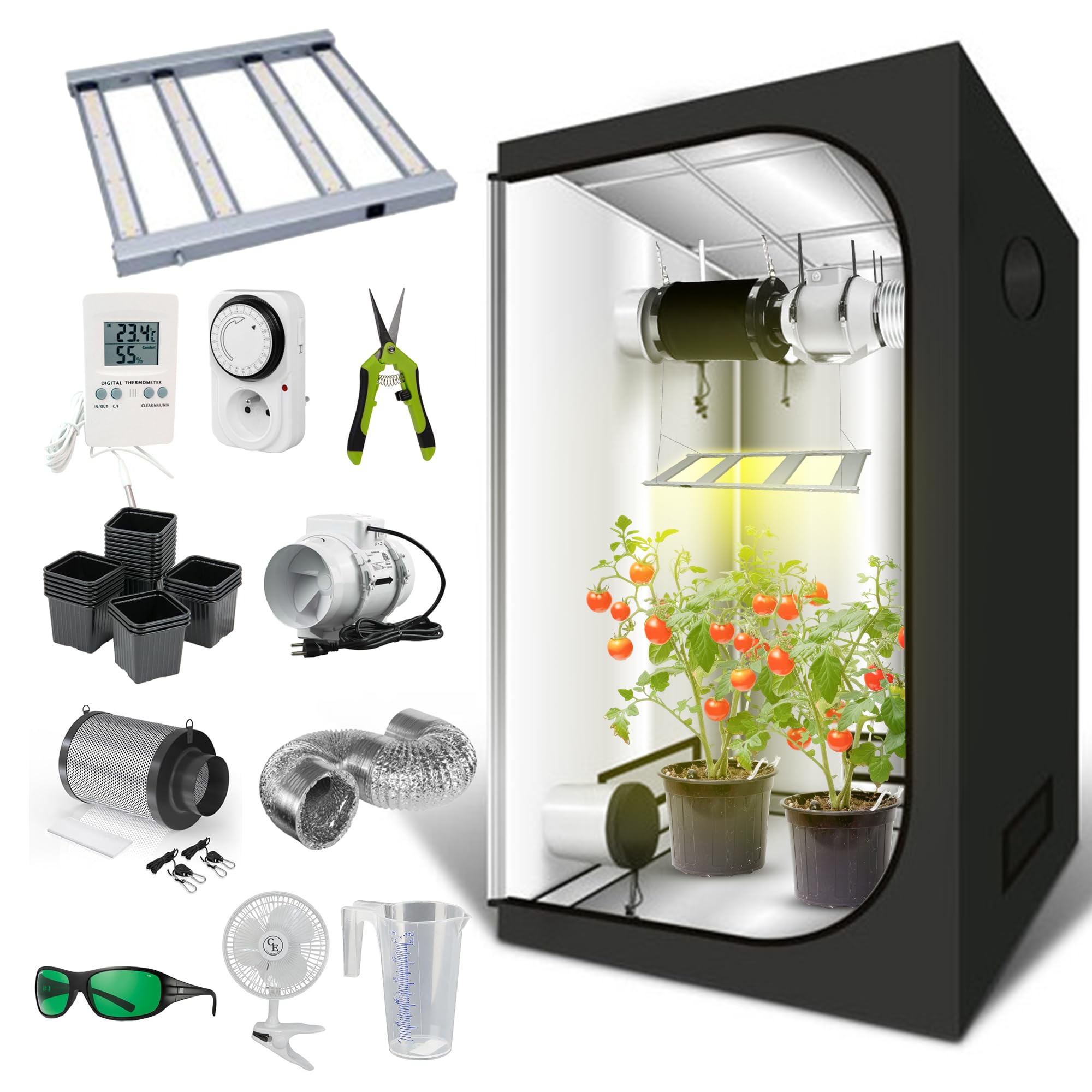 Pack Chambre de Culture Indoor Complet LED 320W Full Spectrum - 80x80x160cm. Kit Box LED dimmable, Timer, Extracteur d'air, Filtre à Charbon et Ventilateur…