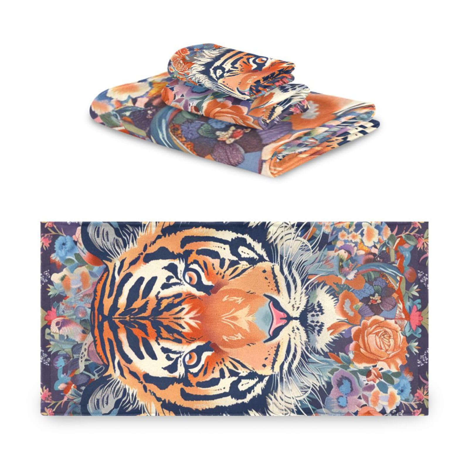 Styl boho kwiat kwiatowy tygrysy szybkoschnące ręczniki do twarzy zestaw 3 sztuk, 1 ręcznik kąpielowy 1 ręcznik do rąk 1 myjka do kuchni łazienki jogi siłowni