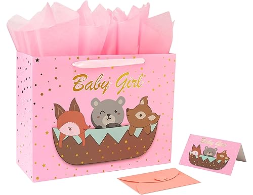 15.8” Extra Large Baby Girl Gift Bag Set w/ Greeting Card and Tissue Paper