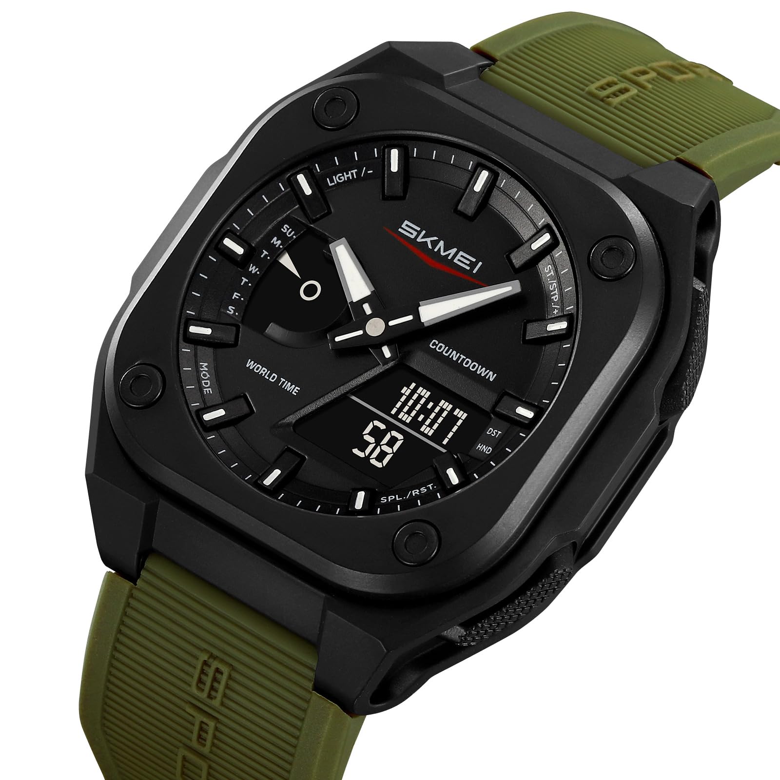 Montre de sport multifonctionnelle étanche style militaire sport extérieur étanche à 50 m avec affichage du jour et minuterie