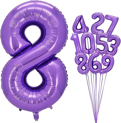 Miniatura 1 de GINZU Globo morado del número 8 del número 8 del número 8 de 40 pulgadas  Globo morado del número 8 para decoraciones de cumpleaños 8  Globos de