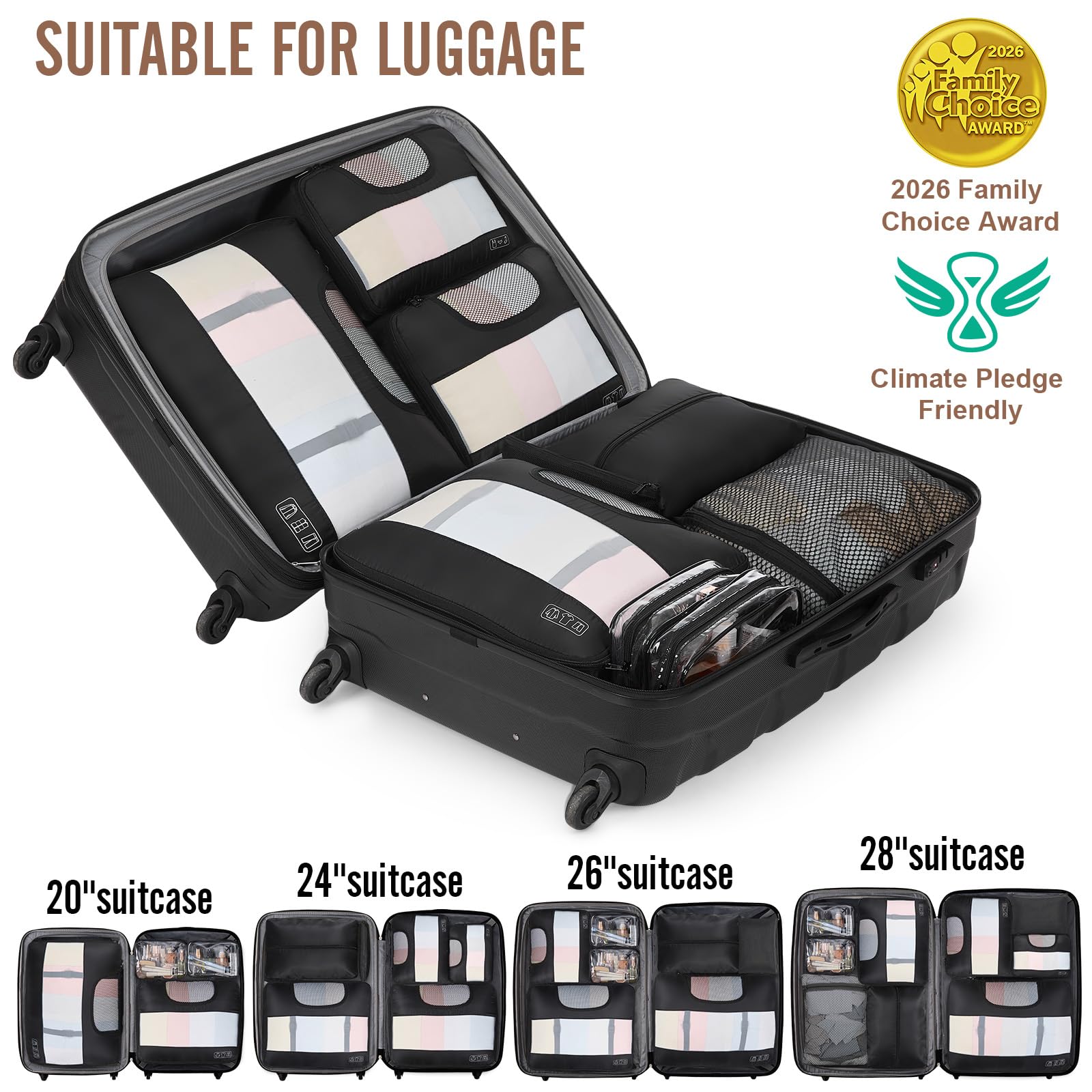 Veken 9 Set Packing Cubes for Travel,Anti-Wrinkle Buckled Suitcase Organizer with Shoe,Toiletry,Makeup Bag,Carry On Luggage Bag with 99+ Count Mesh Holes for Airplane & College Dorm Essentials view 7