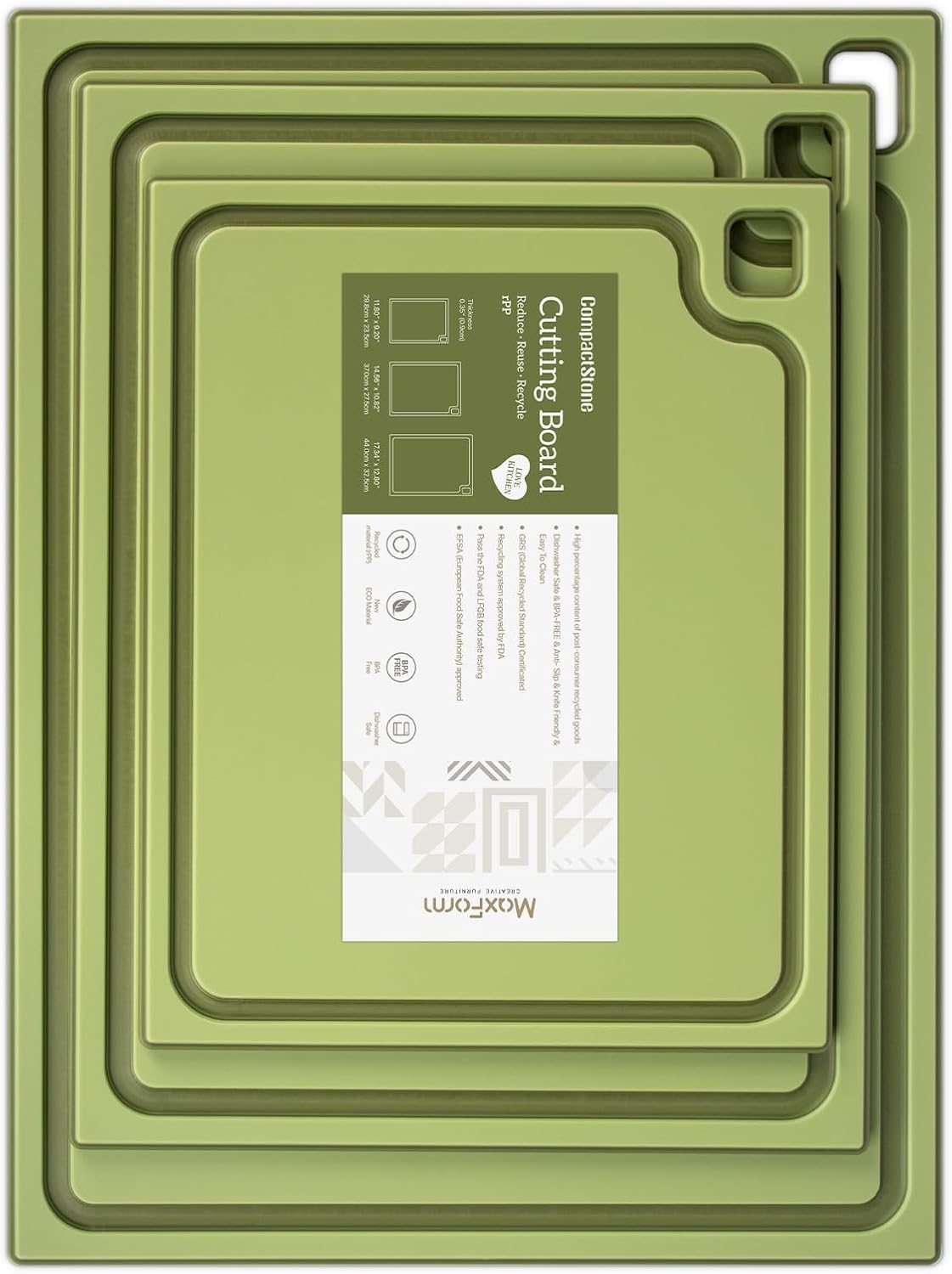 Cutting Boards Set of 3 - Dishwasher Safe Juice Grooves Easy Grip Handle Non-Slip Surface