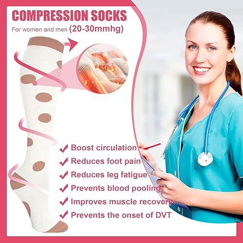 Miniatura 5 de HLTPRO - Calcetines de compresión para mujeres u hombres, 6 pares de calcetines de compresión de 20 a 30 mmHg para médicos o enfermeros o para correr
