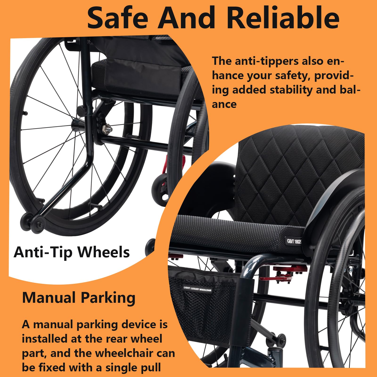 Silla Ruedas autopropulsada Ligera para Adultos, Silla de Ruedas para Deportes, Aluminio, de tránsito, Rueda de Mano de Fibra de Carbono(38cm/14.9in Seat,Sports)