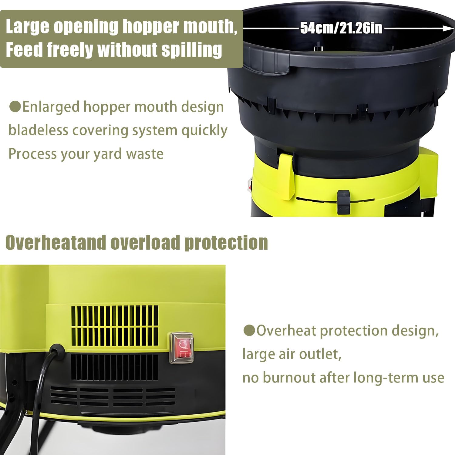 Trituradora de Hojas de jardín, trituradora de Hojas sin Cuchillas, trituradora de Hojas eléctrica sin Cuchillas, Motor de 8000 RPM, para Limpieza de Jardines y compostaje. Nopowerline