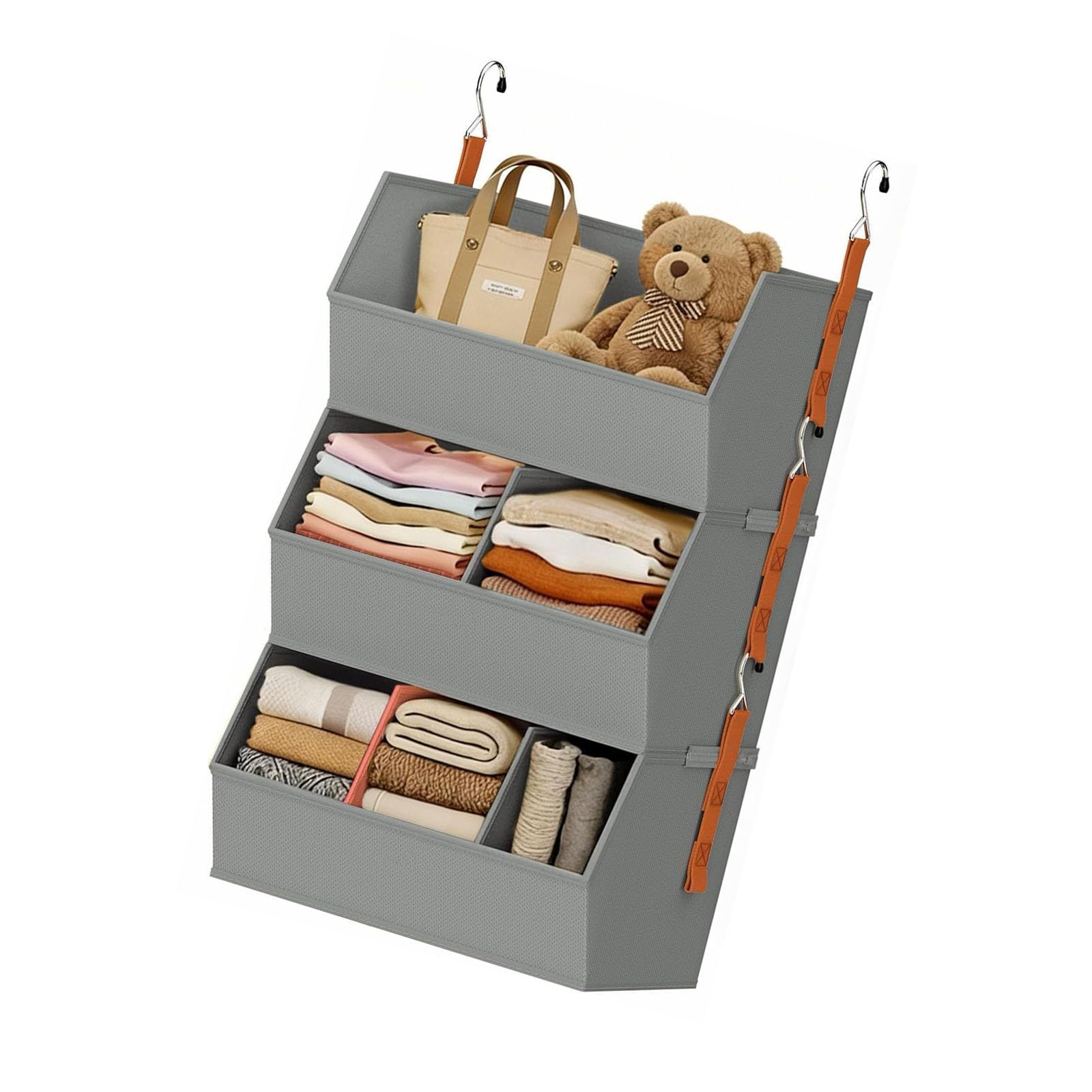 EXQIOUR 3 Compartment Hanging Closet Storage with Reinforced PP Panels and Adjustable Sections for Wardrobe Storage Multi Layer Hanging Shelf