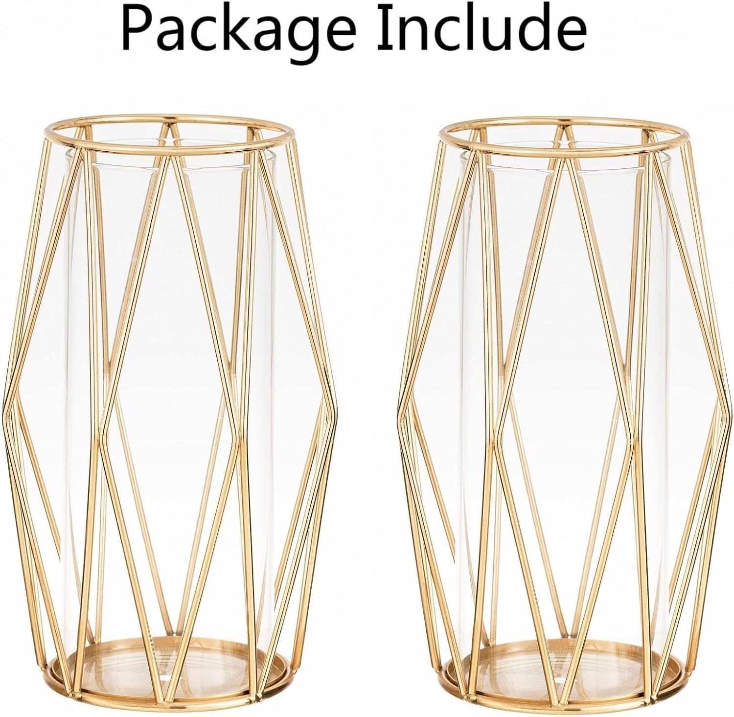 2Pcs Gold Pillar Hurricane Candle Holders, Clear Glass Candleholders with Geometric Metal Rack Stand, Decorative Cylinder Vases for Dining Table Centerpieces, 8.5" : Home & Kitchen