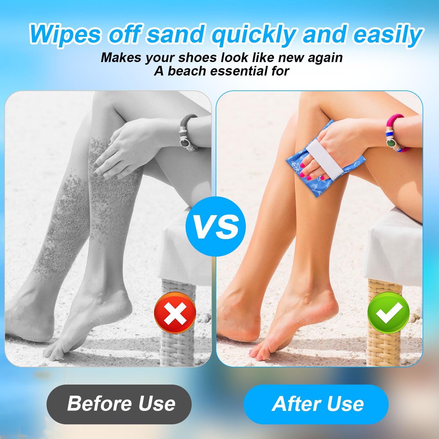 Sand Remover for Beach Sand Removal Bag Eraser, Cute Turtle Shell Conch Wipe Off Mitt, Powder Pouch Cleaner Brush - Image 3