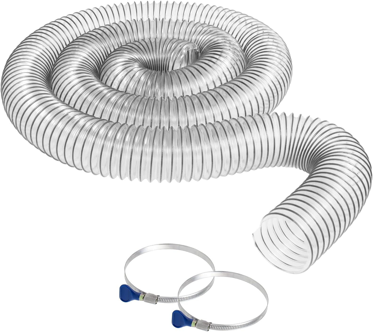2-1/2 inch Diameter by 10 foot Long PVC Dust/Debris, Collection Hose with 2 each, 2.5 inch Turnkey Stainless Steel Hose Clamps - Made in the USA