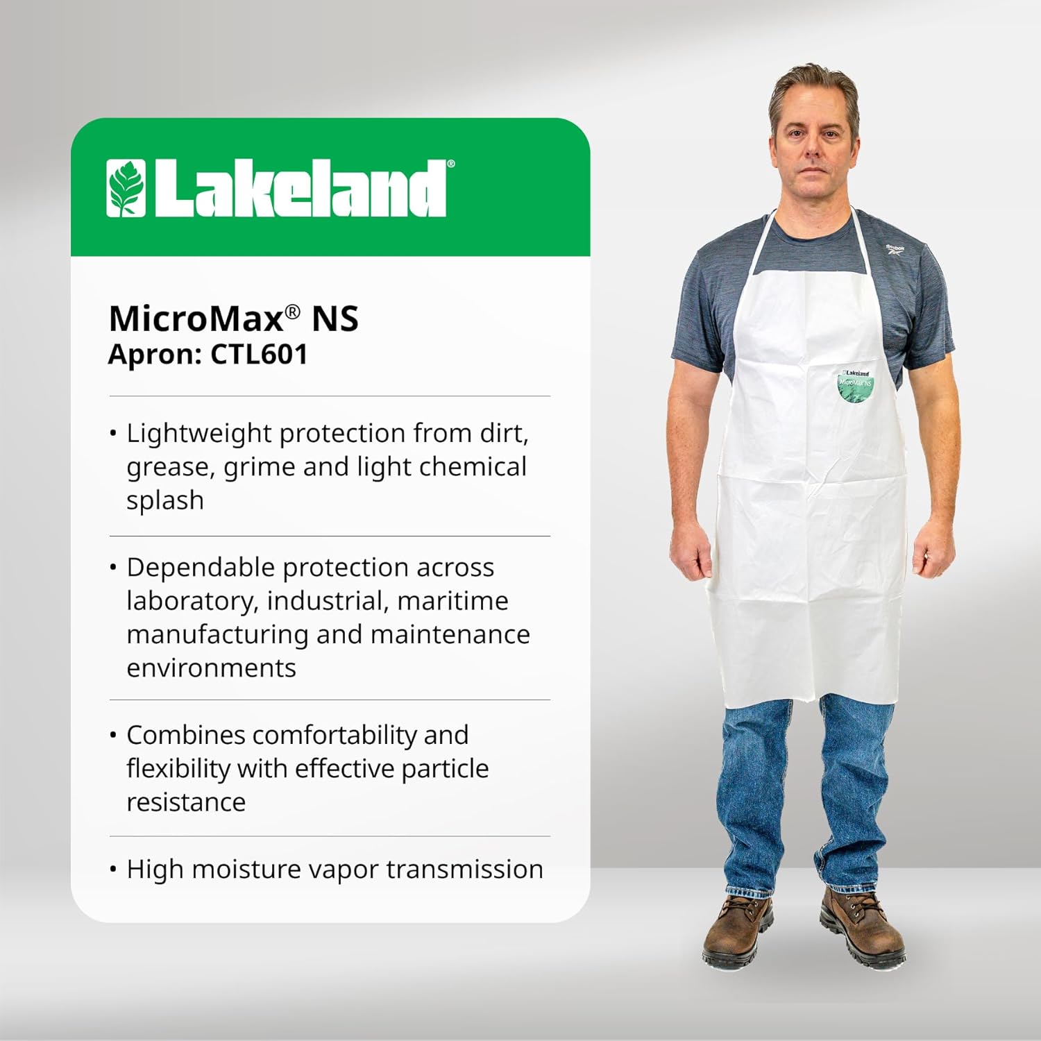 Lakeland MicroMax NS Apron, Disposable, Lightweight with Sewn Ties and Serged Seams, 36" Long, White (Case of 100)