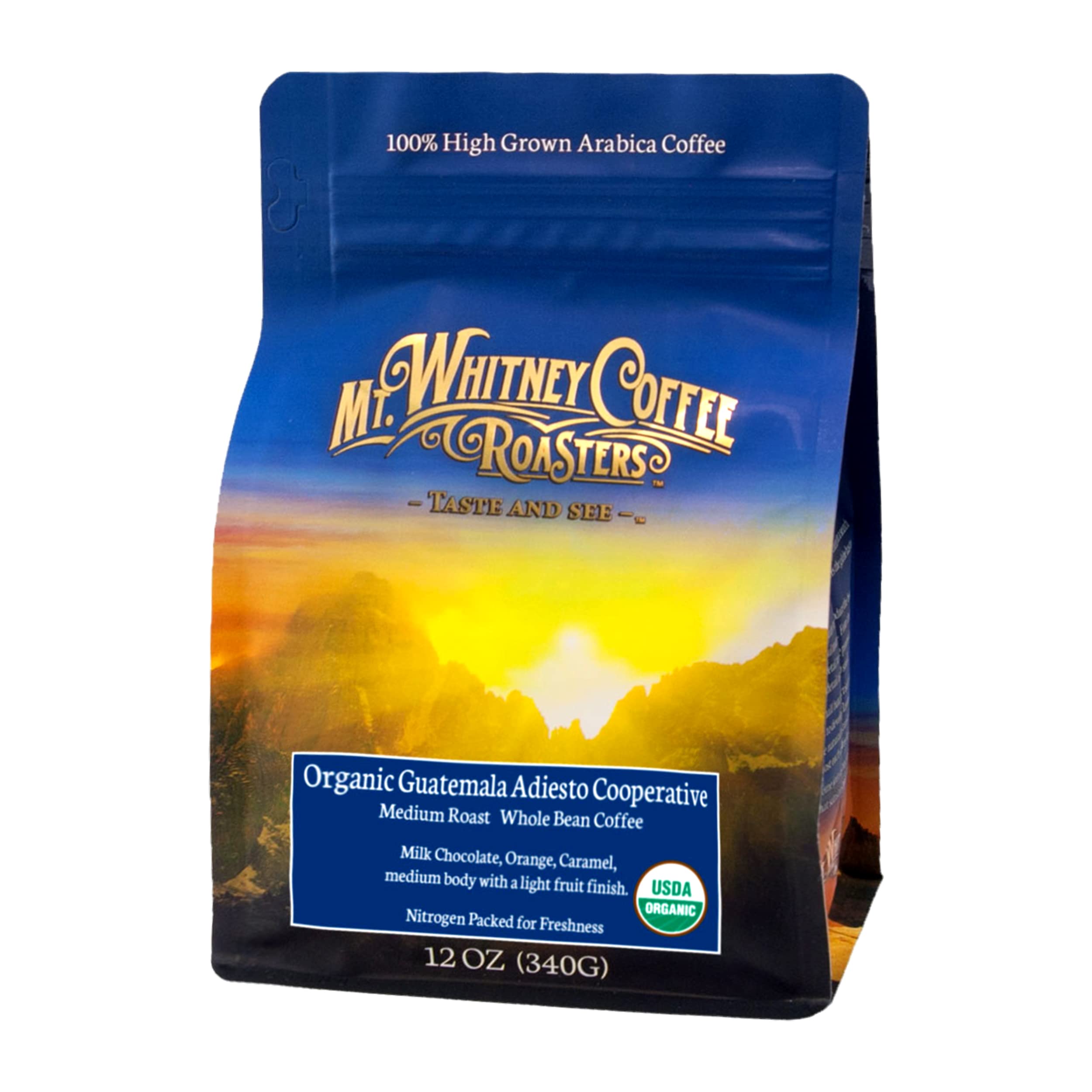 Mt. Whitney Guatemala Adiesto Cooperative Organic, Low Acid, Whole Bean Coffee - Coffee Beans - (Whole, 12oz)