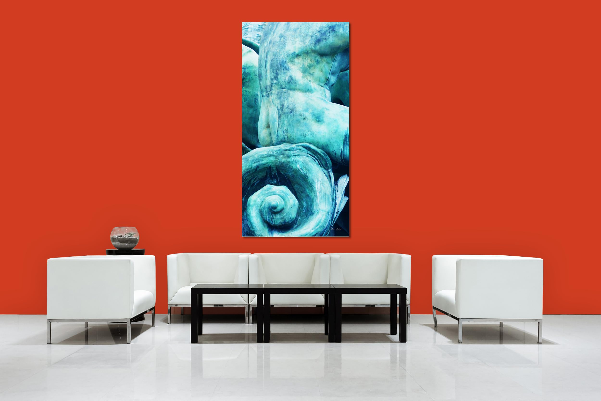Glücksvilla - Der schöne Mann (Leinwand-Bild 2 cm, 100 x 200 cm) | div. Maße - aus DE - Kunstdruck Deko Wandbild quer - Statue Körper Brunnen Bronze Figur Kunst
