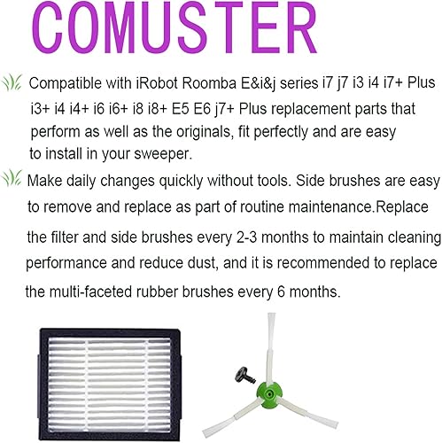 Miniatura 4 de Piezas de repuesto compatibles con iRobot Roomba E&i Series i7 J7 i3 i4 i7+ Plus i3+ i4+ i6 i6+ i8 i8+ E5 E6 j7+ Plus, 2 cepillos de goma