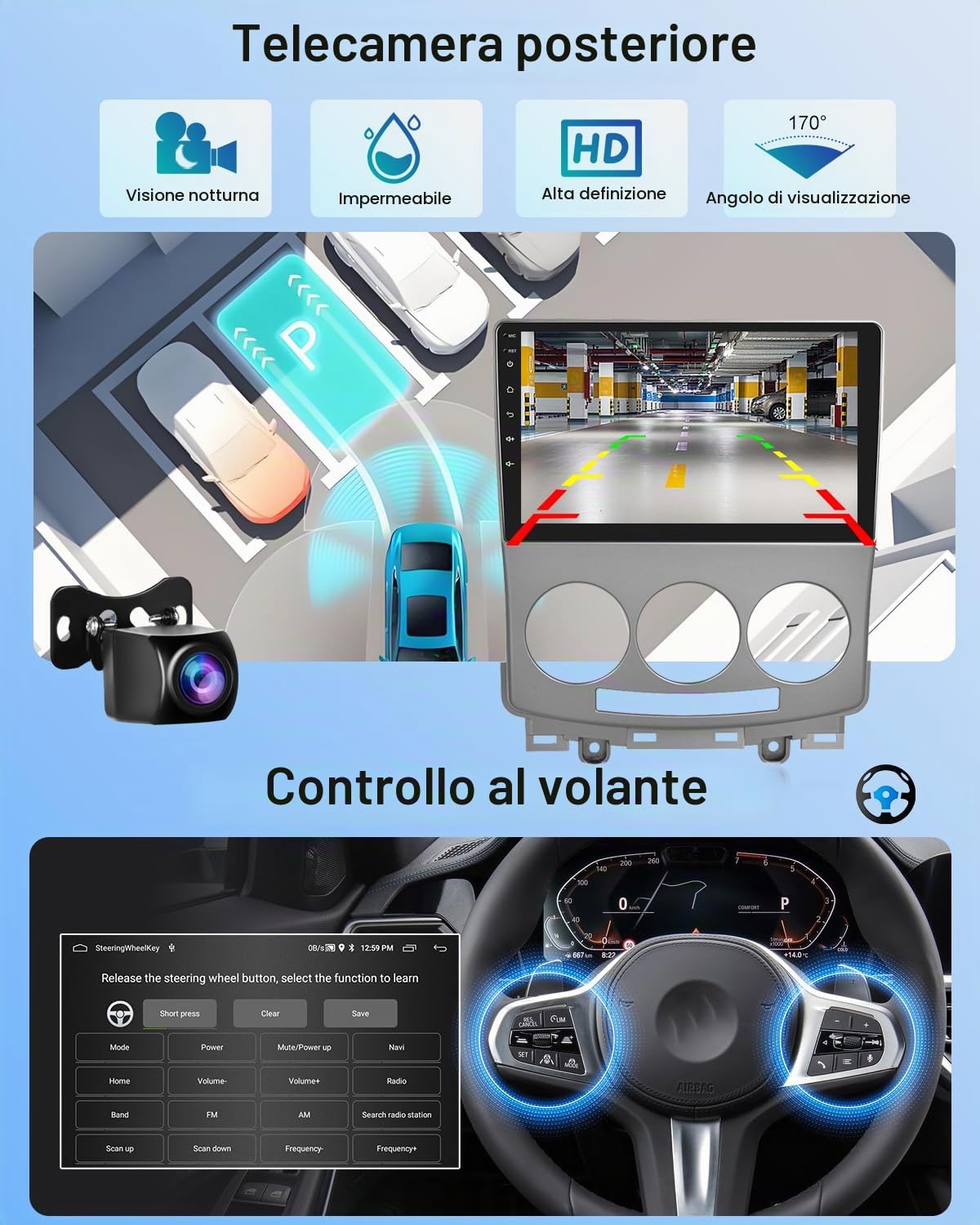 Autoradio 2+64G per Mazda 5 2005-2010 - Carplay senza fili e Android Auto - Stereo Android 13 da 9 pollici con WiFi EQ GPS Mirror Link FM RDS + Telecamera posteriore AHD e microfono