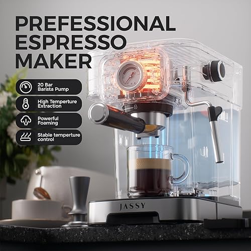 Miniatura 2 de JASSY Máquina de café expreso de 20 bares con esfera de temperatura para elaboración de cerveza barista con espumador de leche potente, 1350 W