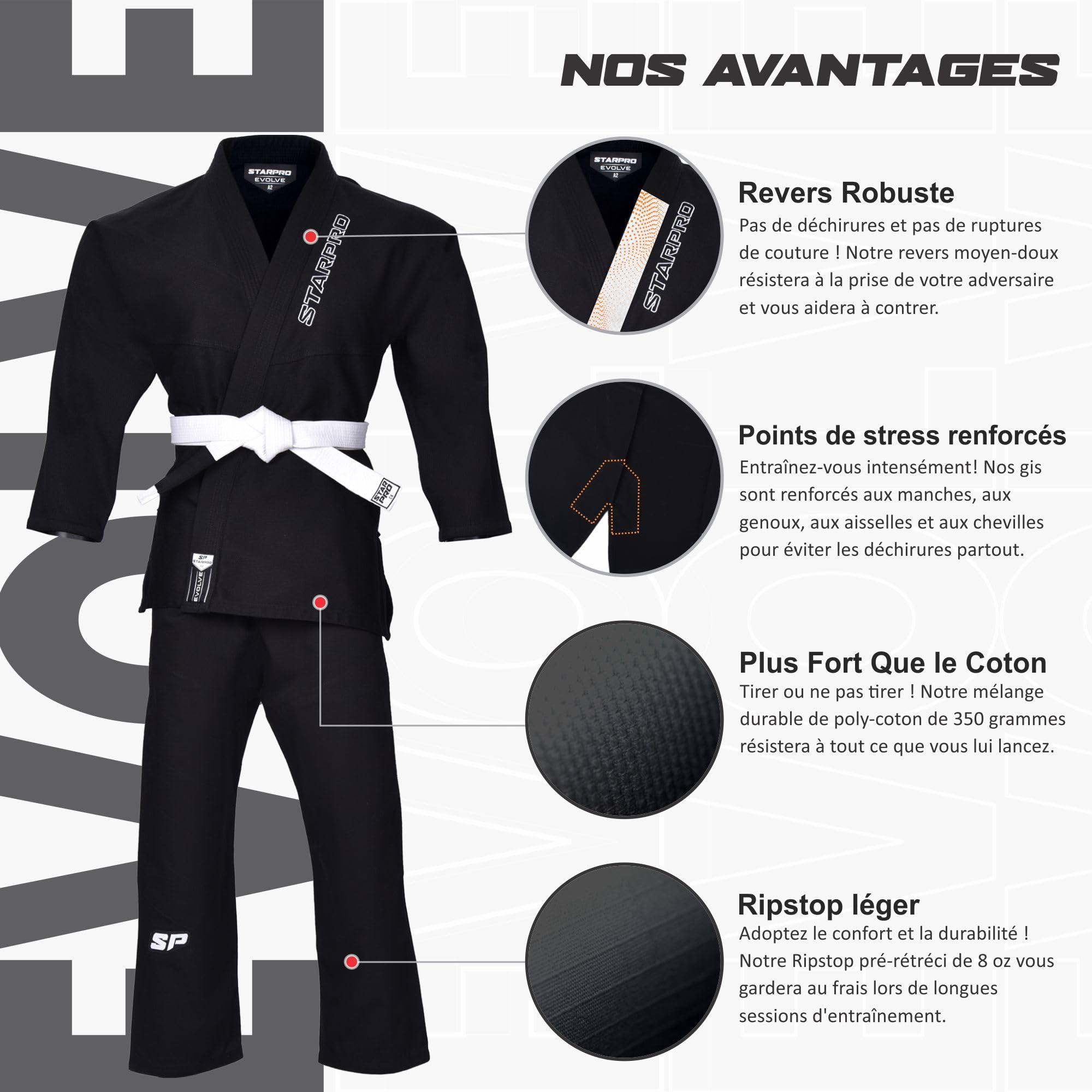 Starpro Evolve Premium Jiu Jitsu pré-retraité, BJJ Gi - Différentes tailles et couleurs Jujitsu Gi, Gi BJJ léger, Jiu Jitsu Gi, Juijitsu Gi, Gi BJJ, BJJ Gi Men