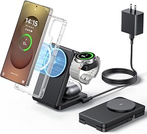 Upgraded Foldable Wireless Charger for Samsung, 3 in 1 Fast Mag-Safe Charging Station for Galaxy S26 S25 Ultra Plus/Z Fold/Z Flip 7/6/5, Watch Charger Stand for Galaxy Watch Ultra/8/7/6 Pro, for Buds