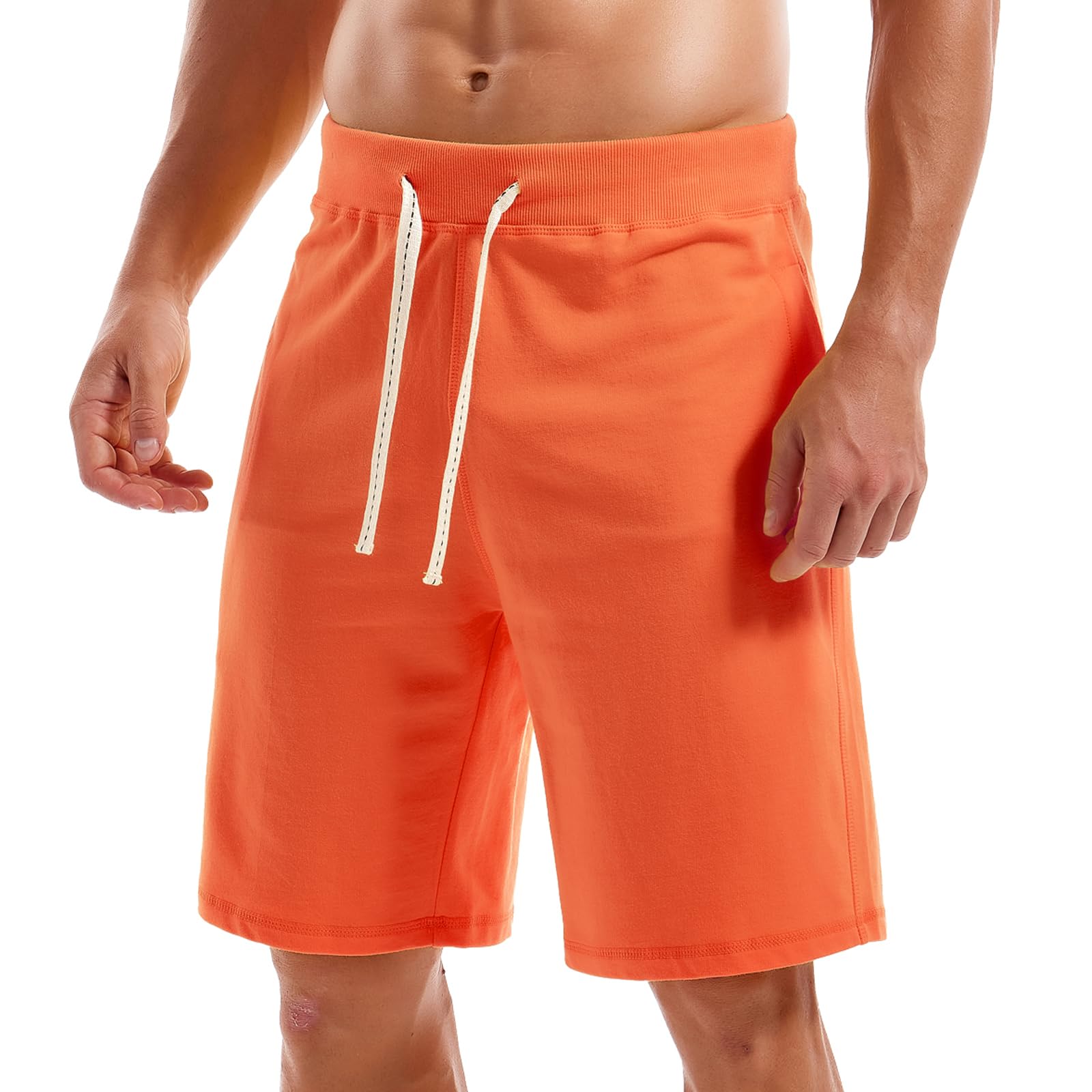 Amy Coulee Mens Cotton Shorts Casual Sports Shorts with Pockets Athletic Workout Shorts (Large, Orange)