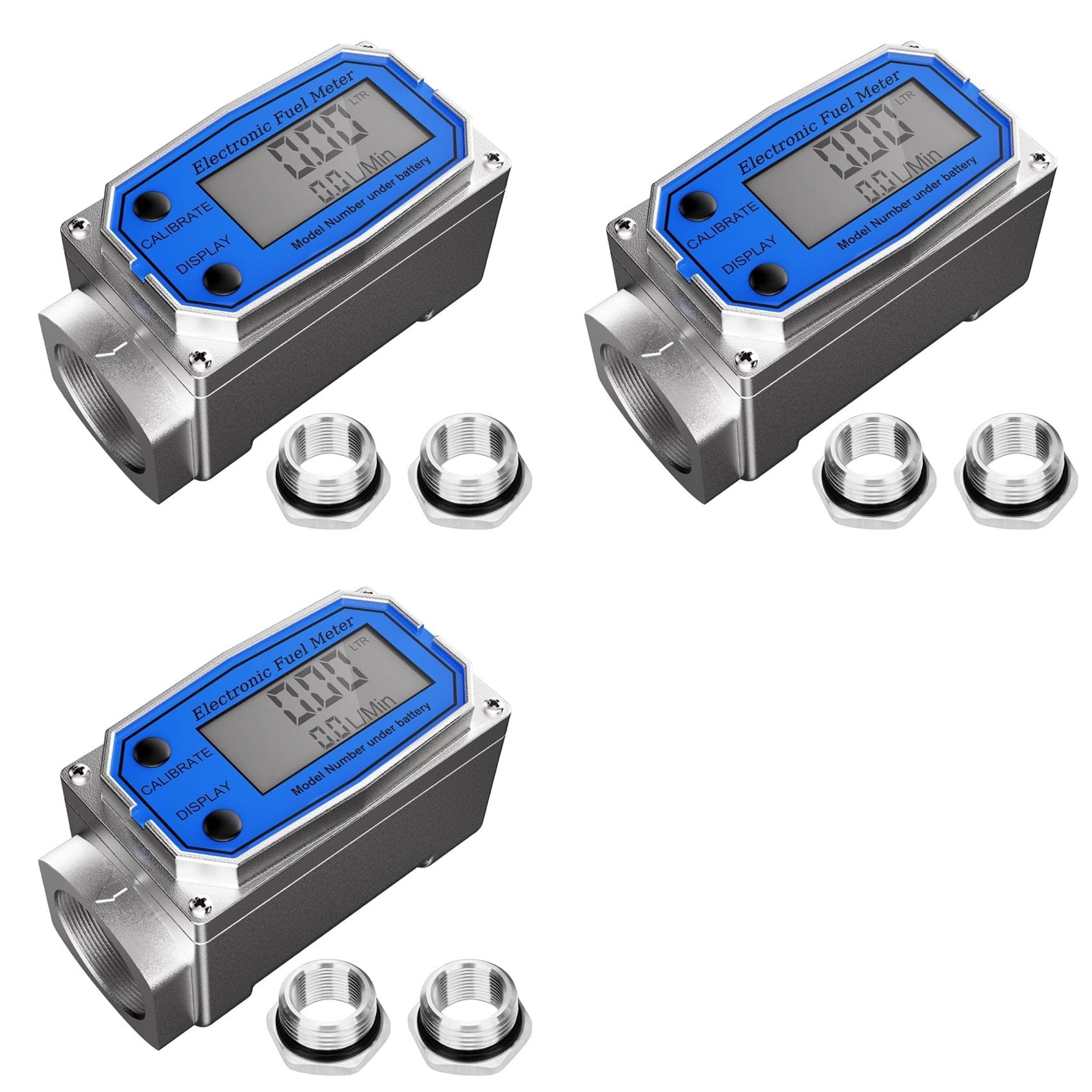 Jnchdghwa As Shown 3 Set 1 Inch Meter With 3/4 Inch Adapters, Digital Turbine Meter 2.5-31 Gpm Inline Npt Thread