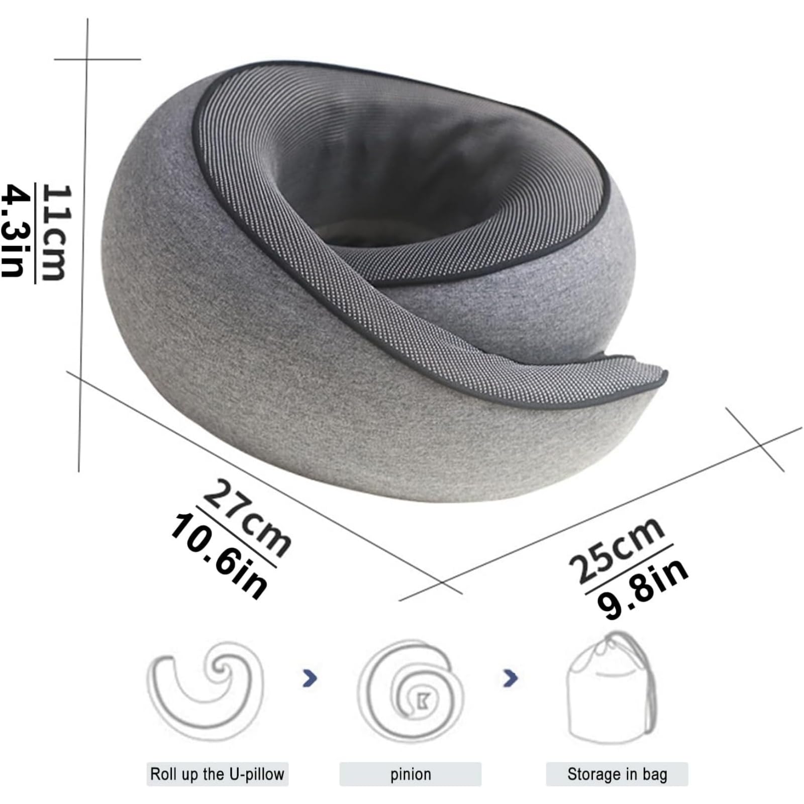 Nomadike Nomarest Oreiller de Voyage-Nappy Coussin de Voyage à 360° - avec Masque pour Les Yeux 3D et Bouchons d'oreilles - Ergonomique et Compressible - Gris 2