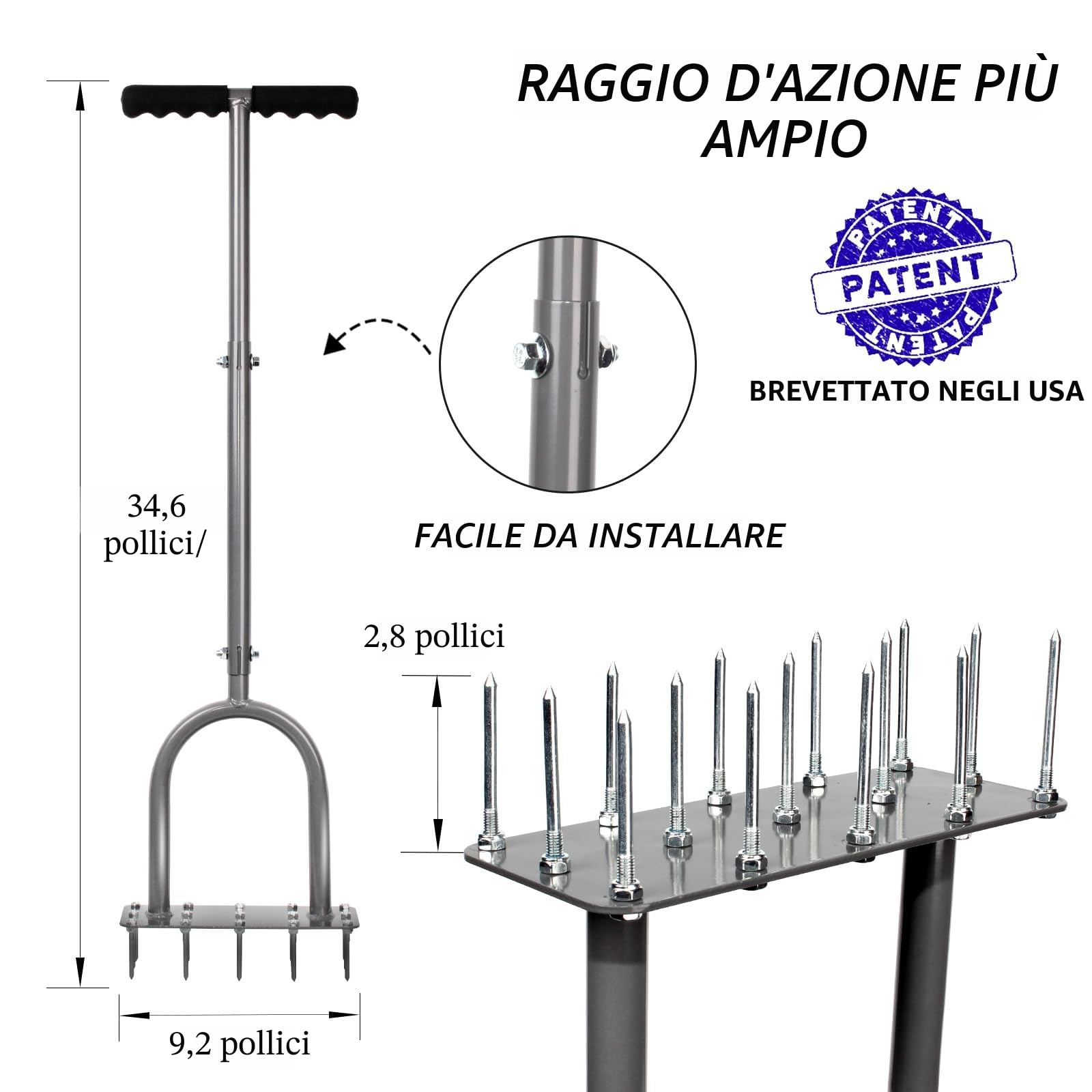 Walensee Aeratore per Prato in Metallo, con 15 Punte in Ferro, aeratore Pre-assemblato per Cortile, aerazione del Prato, Strumento da Giardino, riviva la Salute del Prato, in Attesa di Brevetto