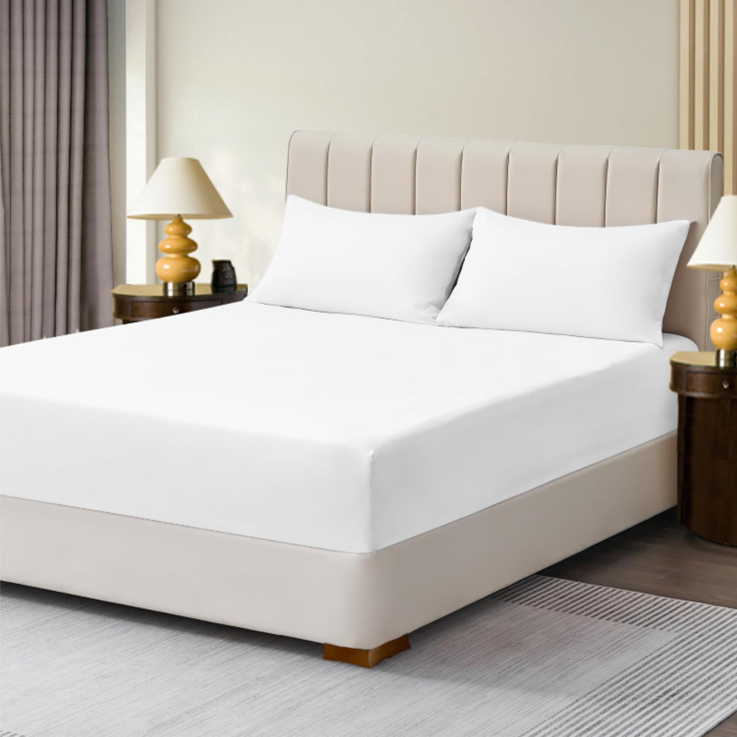 R&Z White Extra Deep Polycotton Non Iron Fitted Sheet Easy Care 40Cm (, Double)