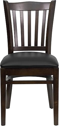 Miniatura 14 de EMMA + OLIVER Silla de madera de caoba con respaldo de listones verticales, asiento negro del vinilo Asiento de vinilo negro/marco de madera de