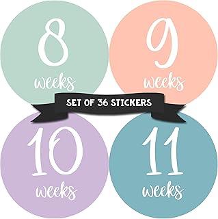 Pregnancy Weekly Belly Growth Stickers - Week to Week Pregnant Expecting Photo Prop - Maternity Keepsake - Baby Bump - Large Set of 36 Weekly Photo Sticker