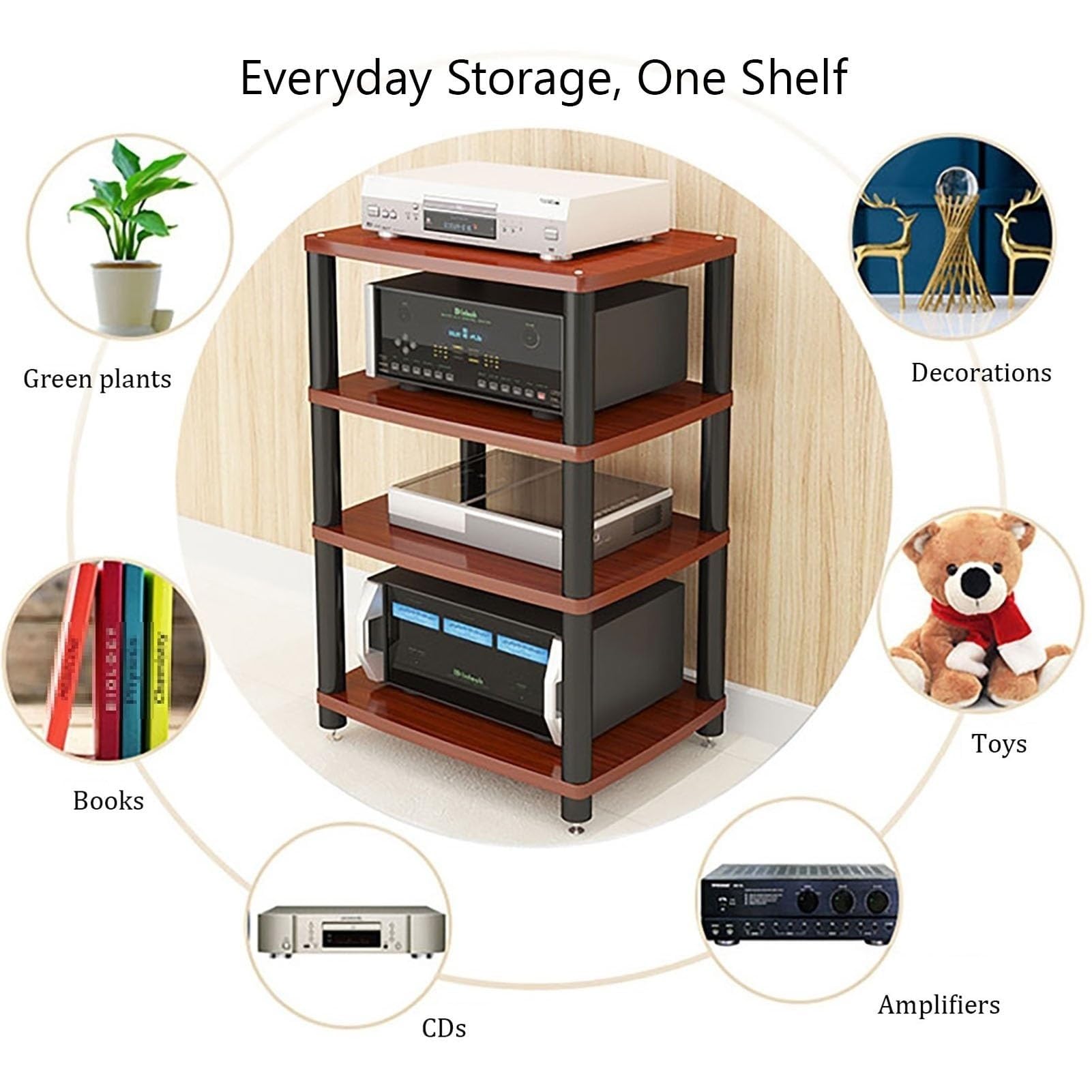 Armadio stereo - mensola per proiettore, supporto multimediale AV, componente audio/video, rack audio stereo, scaffali per centro intrattenimento con piedini in metallo (bianco, 3 livelli)