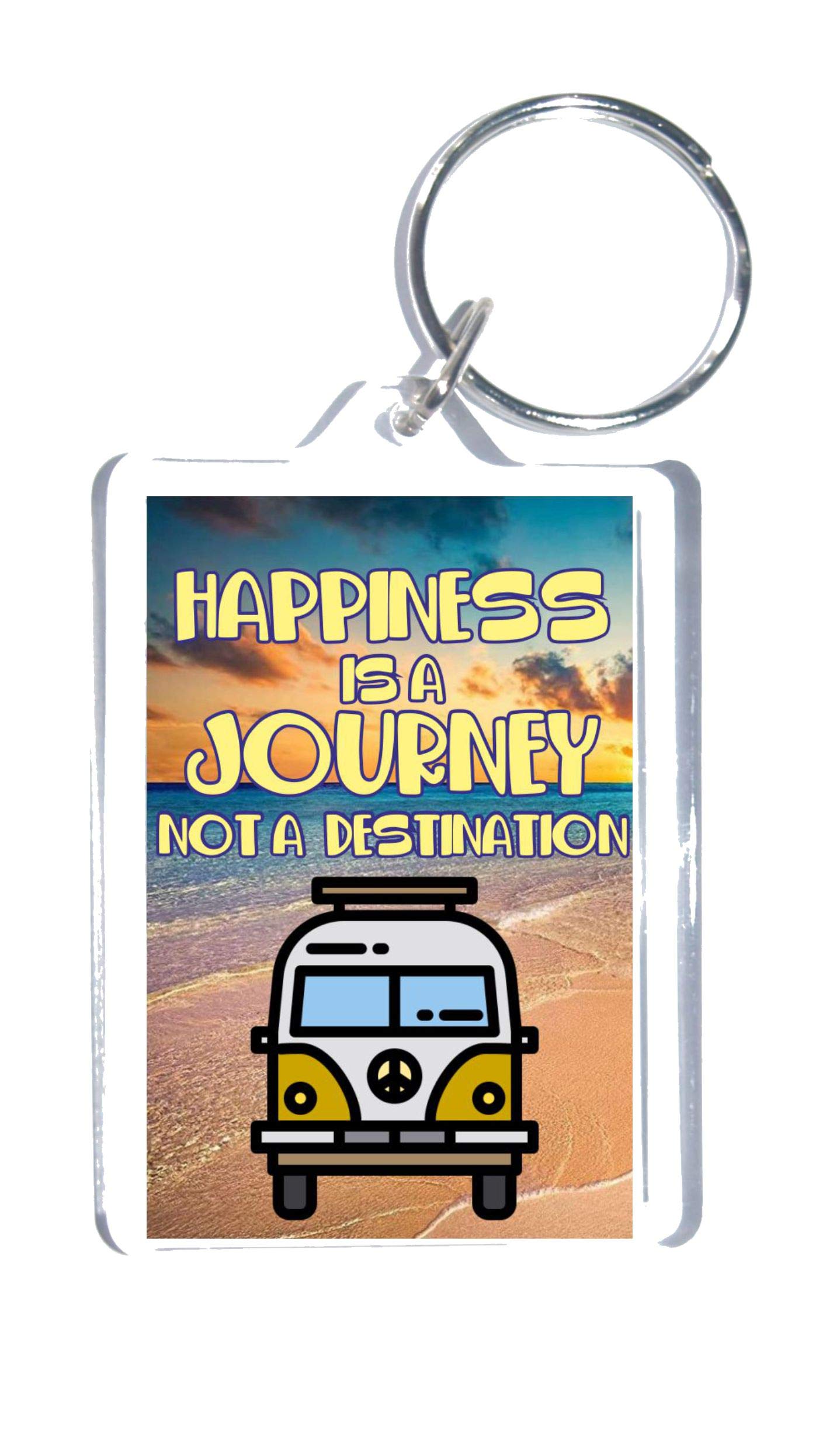 Campervan Lover Fun Gift – Happiness Is A Journey Not A Destination – Novelty Keyring – Fun Campervan Present
