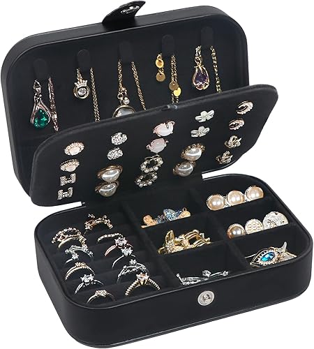 Joyero de viaje, estuche de joyería de viaje mejorado, joyeros portátiles para mujeres, caja de joyería de piel sintética, organizador de joyas de