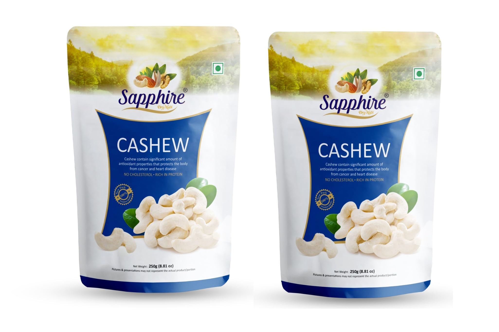 Sapphire Cashew Whole Nut W240 | 100% Natural and Premium Cashew Nuts| Whole Plain Kaju 500gm | Whole Cashews kaju Nuts Pack of 2 - | (250gm X2) (B0CHP5GNRG) Amazon Price History, Amazon Price Tracker