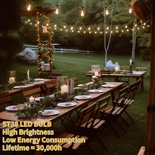 Miniatura 4 de Guirnalda de luces LED para exteriores de 30 pies, impermeable, 2200 K ST38, luces LED para exteriores para patio con 16 bombillas Edison vintage