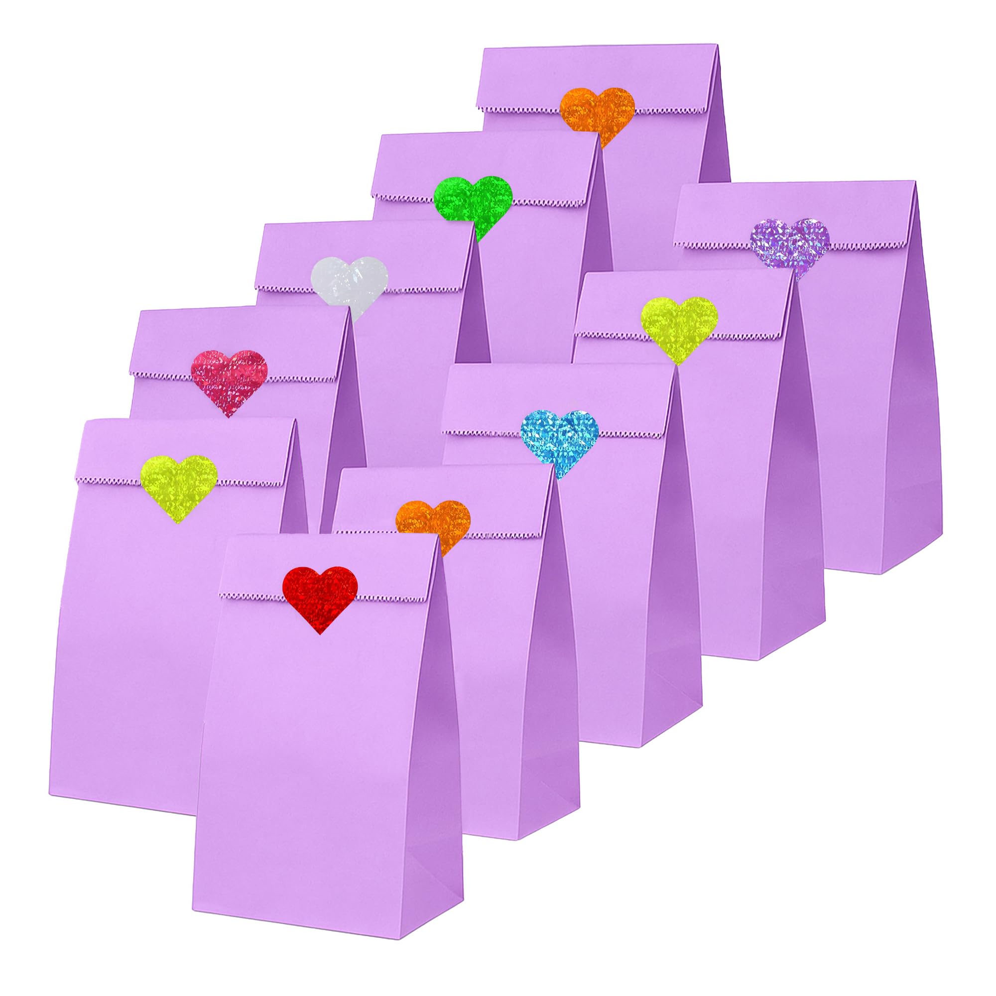 Thepaperbagstore 50 Lilac Party Bags + 50 Heart Stickers, Kids Party, Gift, Craft and Sweet Bags – 140x245x70mm