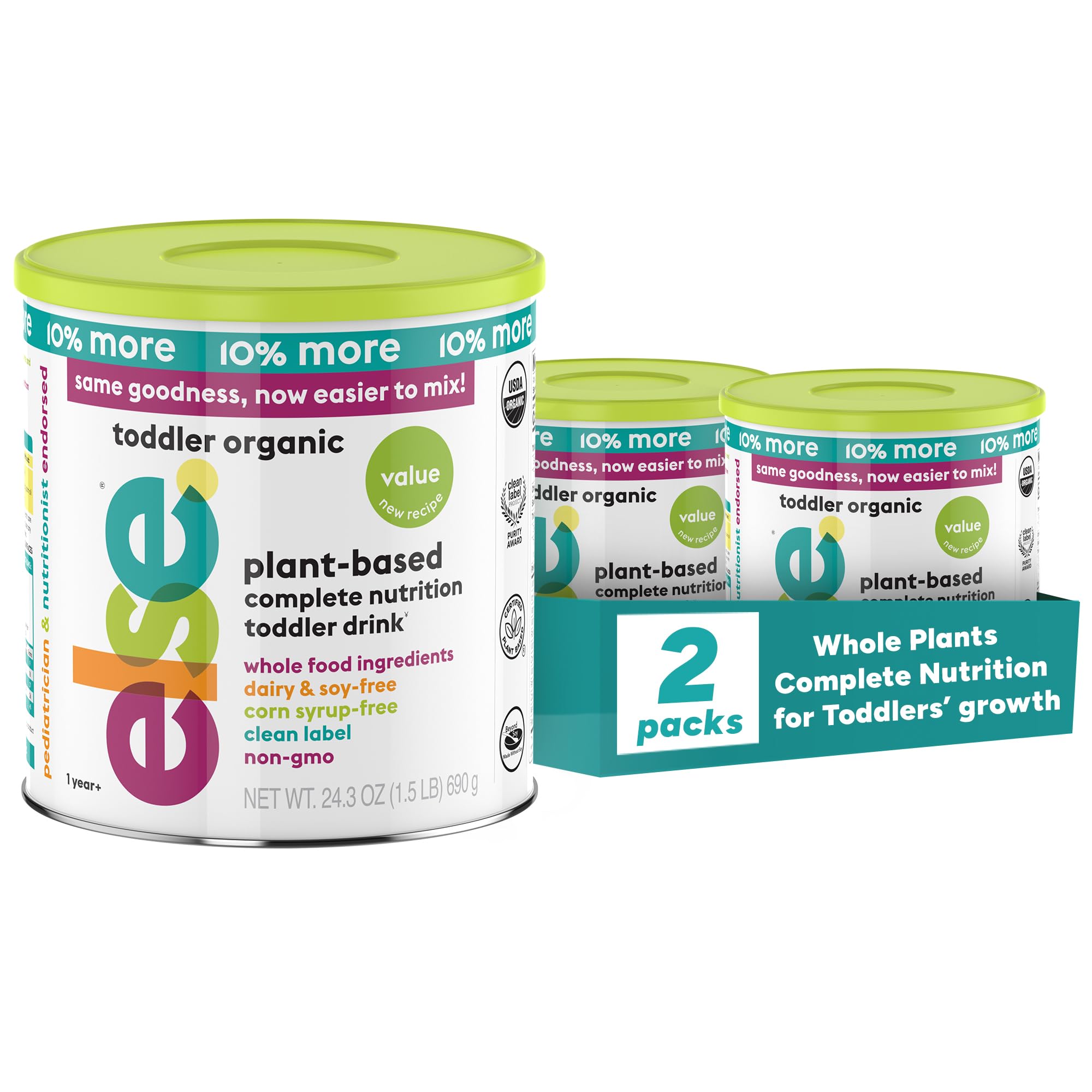 Else Nutrition Organic Value Toddler Formula 12-36m, Plant Based, Dairy Alternative,Complete Nutrition, made from Whole Foods ingredients, 24.3 ounce (VALUE pack of 2)