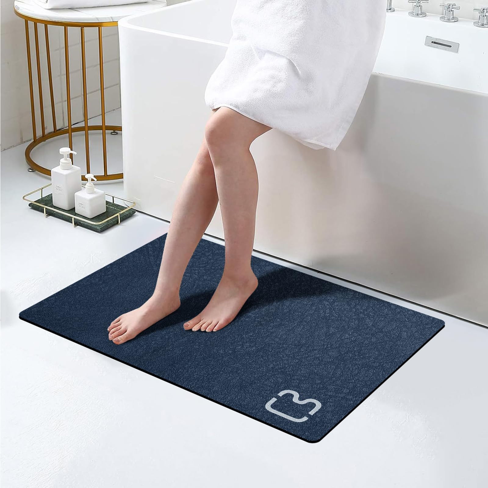 RUERYA Bath Mat Rugs Quick Dry Super Absorbent Diatomaceous Earth Bath Mat Non Slip Rubber Bottom Thin Bathroom Mat Fit Under Door, Floor Rugs in