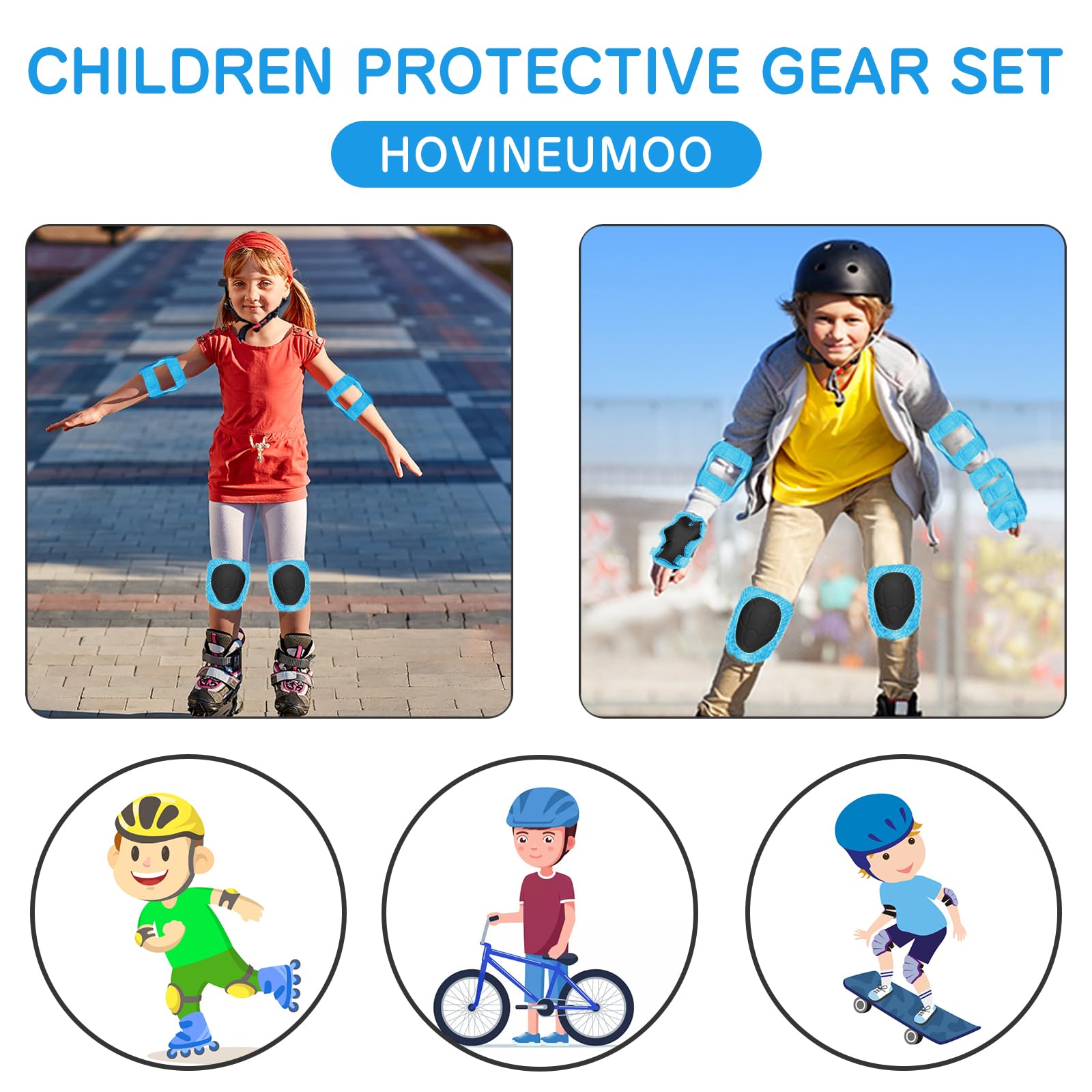 Kit de Protection pour Patins à roulettes, 6 Pièces Genouillères Coudières Protège-Poignets Réglables
