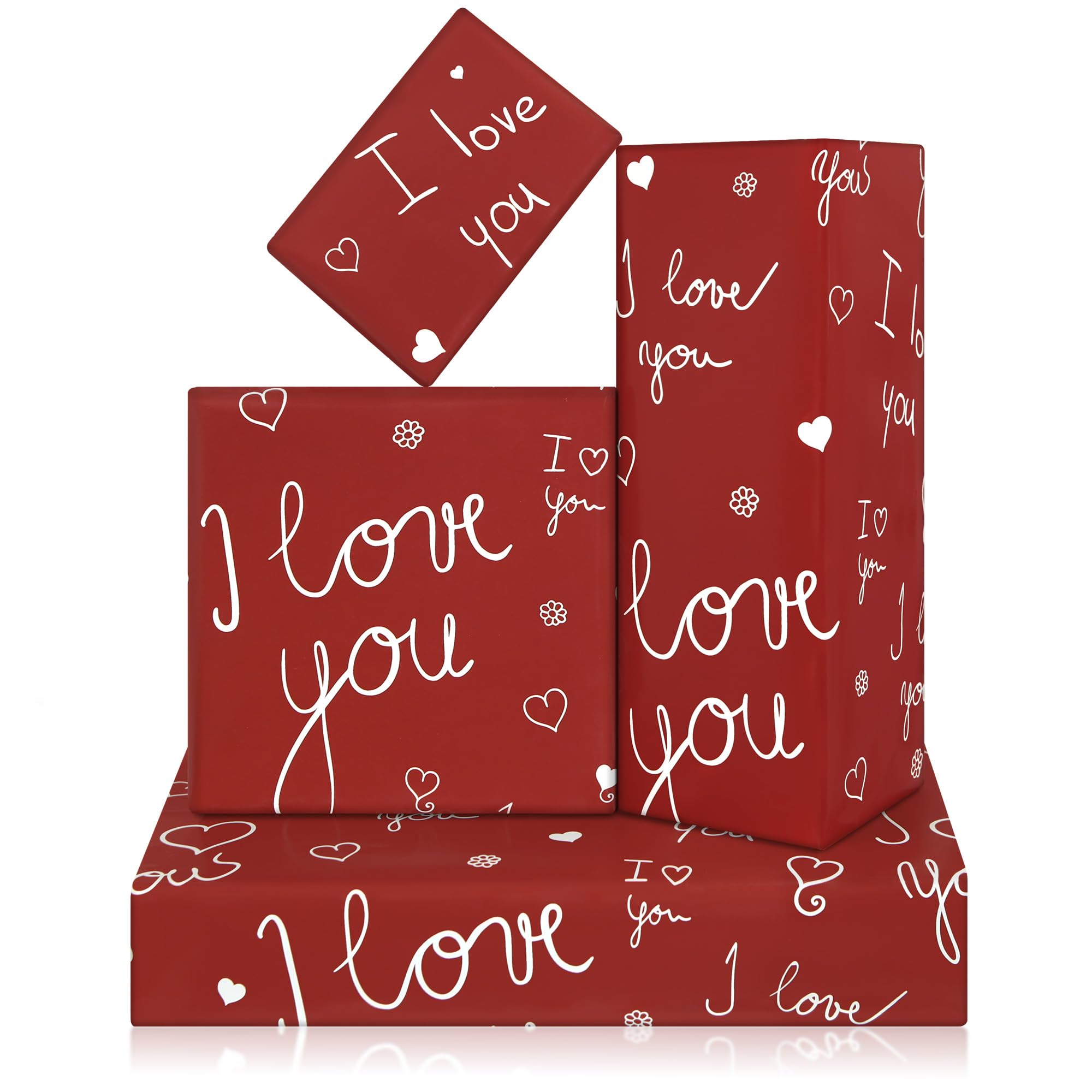 Valentine's Day Romantic Wrapping Paper, Romantic I Love You Red Wrapping Paper, Folded Flat 4 Sheets 50x70cm Per Sheet For Birthday, Anniversary, Wedding, Bridal Shower, Engagement