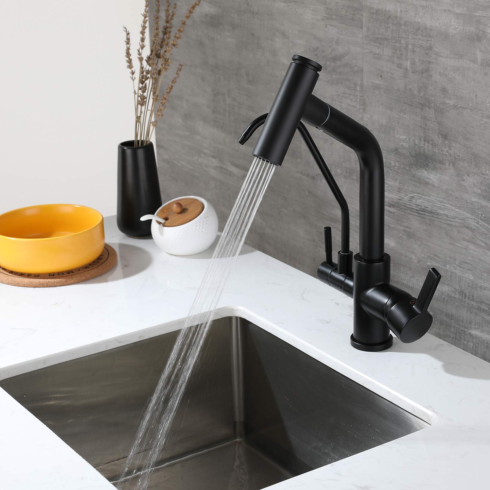 Grifo Cocina Osmosis Extraible, Grifo De Cocina Ósmosis Con 3 Vías,360° Giratorio Grifo Para Fregadero Cobre Grifo Monomando Para Agua Fría Y Caliente (negro) (negro)