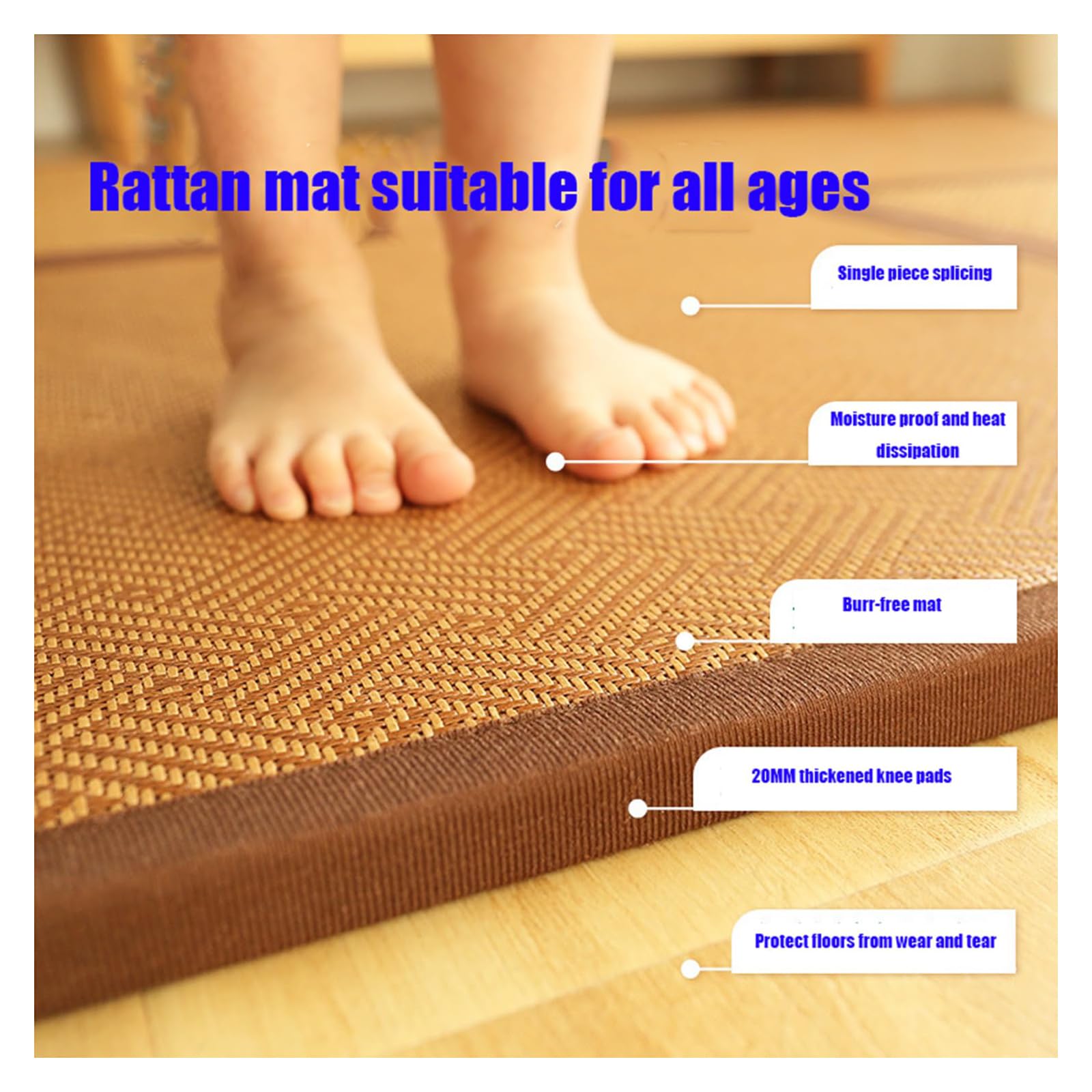 Tatami Tapis Tapis Pliable en Rotin Antidérapant Tapis de Sol Confortable Tapis de Sol pour Salon Chambre Salle de Jeux Lot de 2 ou 3 Pièces