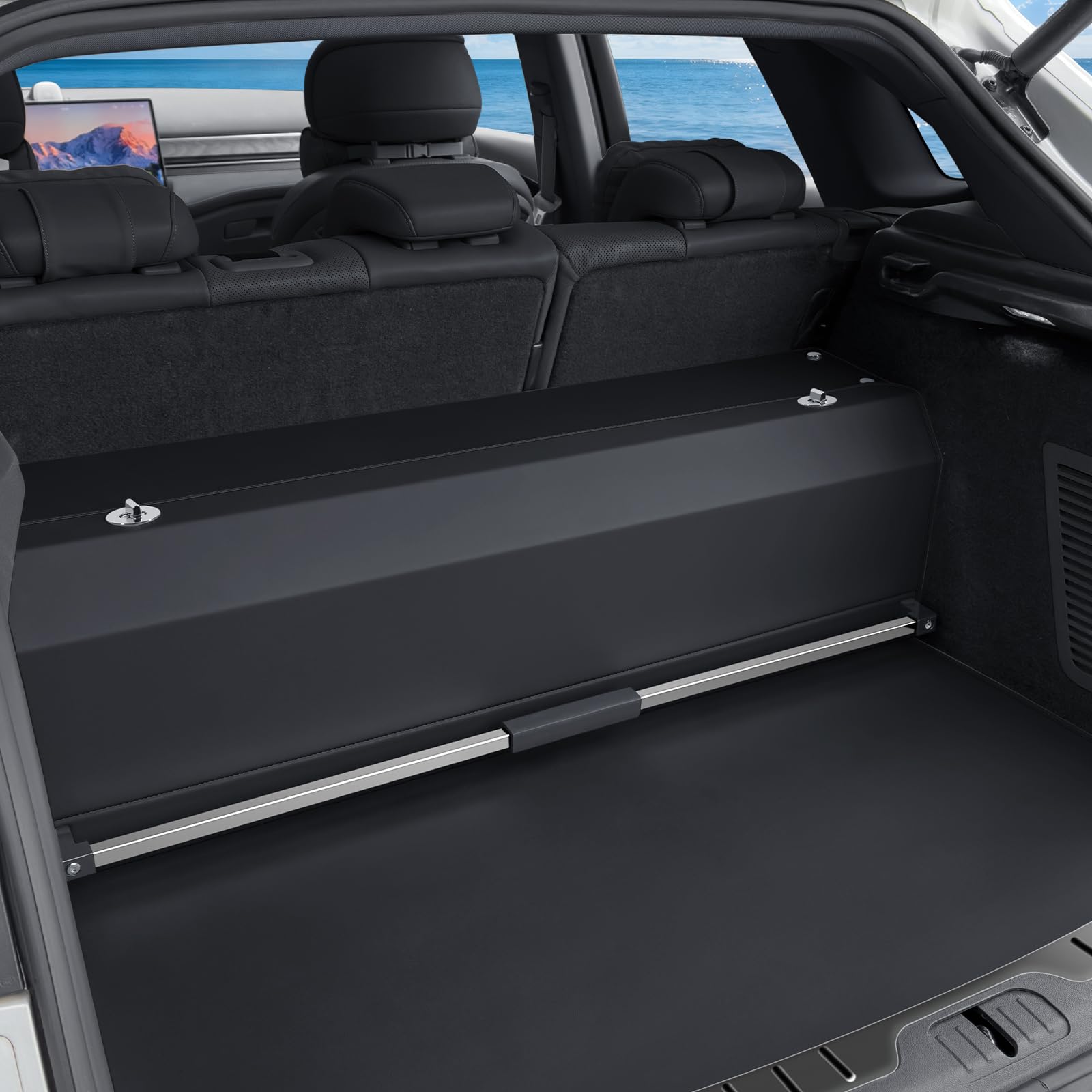 Großer XXL Auto Kofferraum Organizer mit Deckel – Premium NAPPA Leder, Vordertür & Tragbarer Push-Pull-Griff, Stabiler Universal Aufbewahrungsbox für SUVs & Fahrzeuge (Schwarz, 101 * 29 * 31 cm)