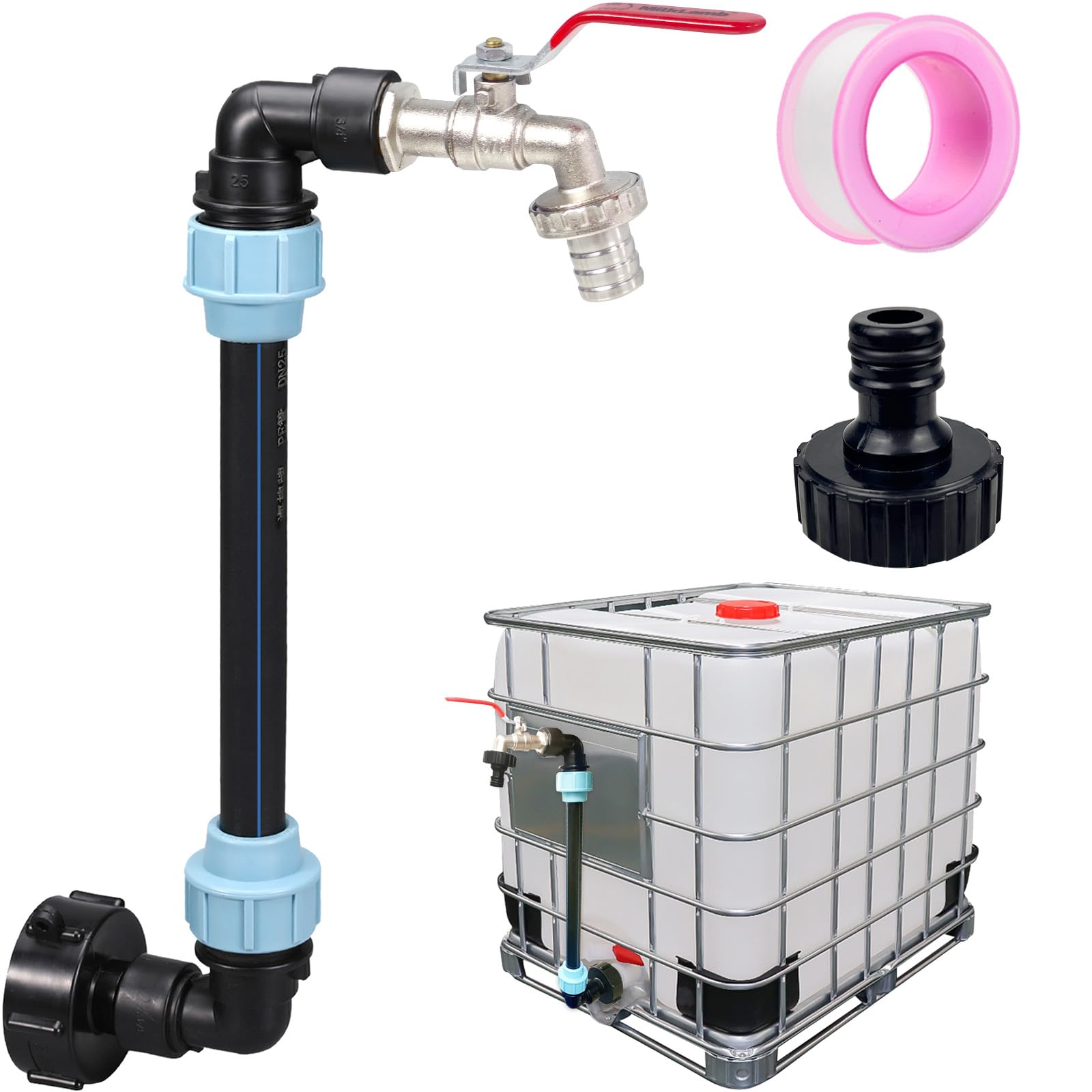 Rubinetto A Collo D'Oca 3/4" Per Serbatoio IBC - Ottone Con Valvola A Sfera E Nastro Teflon