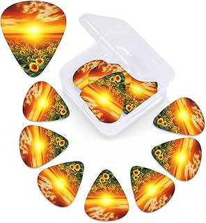 Dreamlike Sunset Of A Sunflower Field print Guitar Picks 12 Pack Personalized Guitar Picks with Storage Box Guitar Accessories for Ukulele Electric Acoustic Guitars Bass