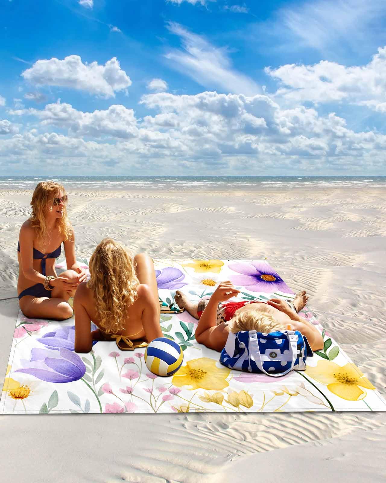 Beach Blanket Sandproof Waterproof Picnic Blankets Spring Pretty Wild Flowers Leaf Extra Large Lightweight Outdoor Beach Mat with Corner Pockets for Travel/Camping/Hiking Colorful Blossom Floral