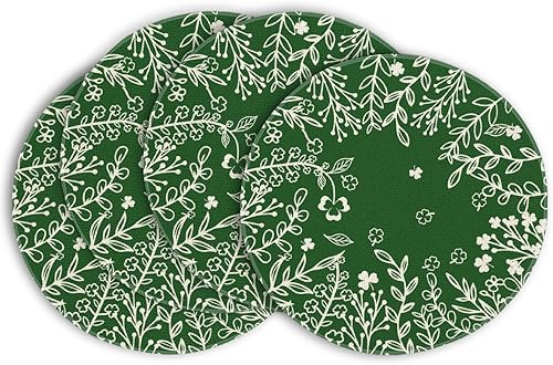 Artoid Mode Juego de 4 manteles individuales redondos con diseño de trébol verde para el día de San Patricio, manteles individuales redondos de