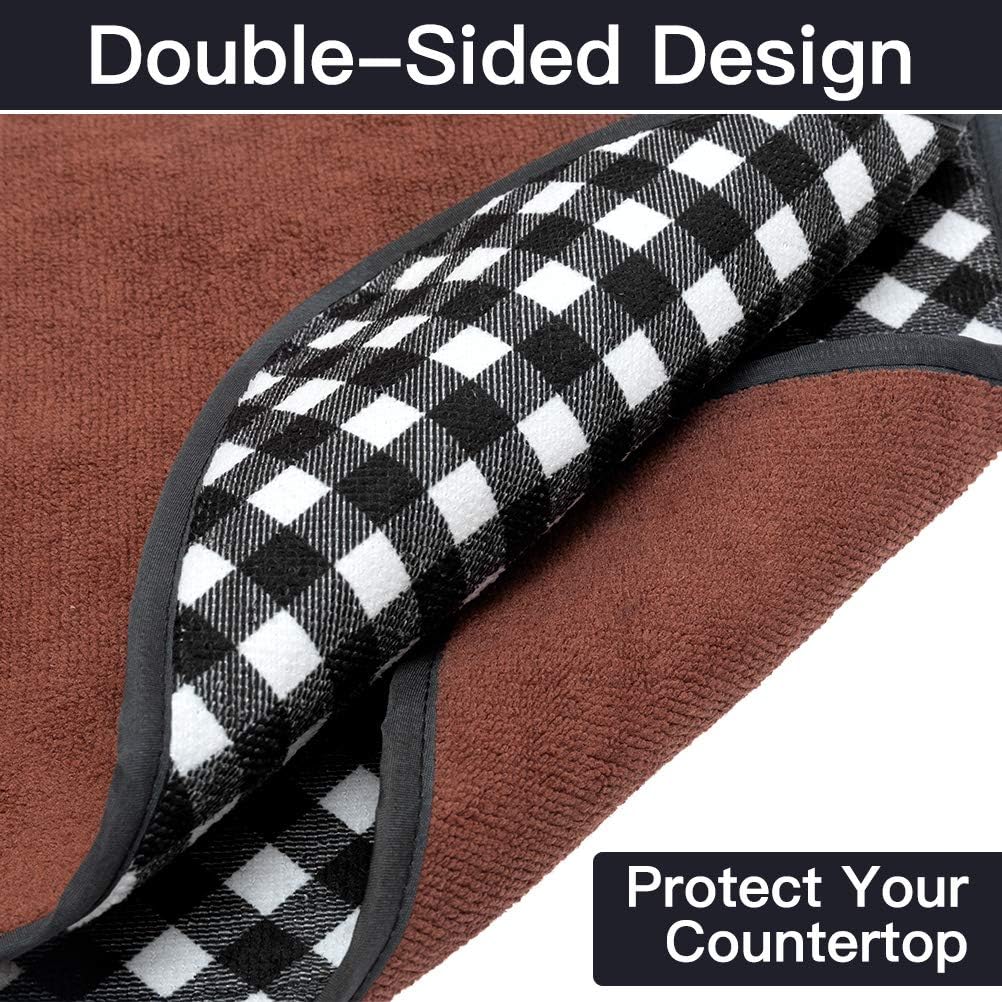 OUTCREATOR Absorbent, Reversible Microfiber Dish Drying Mat for Kitchen, 15 Inch x 19.6 Inch, 2 Pack (Black check)