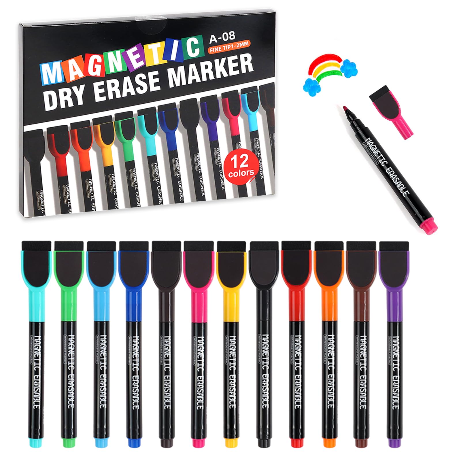 Pennarelli Per Lavagna Bianca Vinabo - Set Da 12 Colori A Punta Fina, Cancellabili Per Scuola E Ufficio - Foto 11