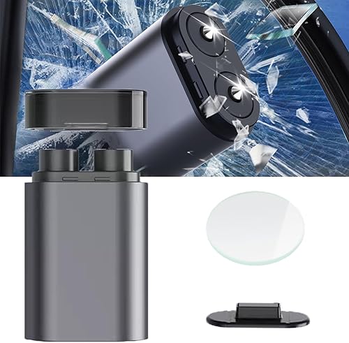 JAHIMO Martillo de seguridad de doble cabezal para automóvil, herramientas de escape de emergencia 2 en 1, rompevales y cortador de cinturón de